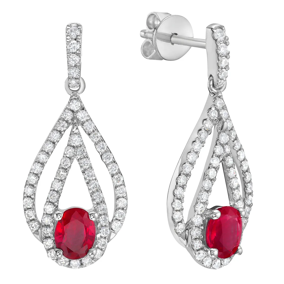 Earrings 14KW/2.4G 2RUBY-0.78CT 104RD-0.48CT