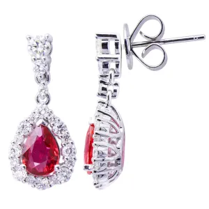 Earrings 18KW/3.9G 2RUBY-1.24CT 38RD-0.88CT