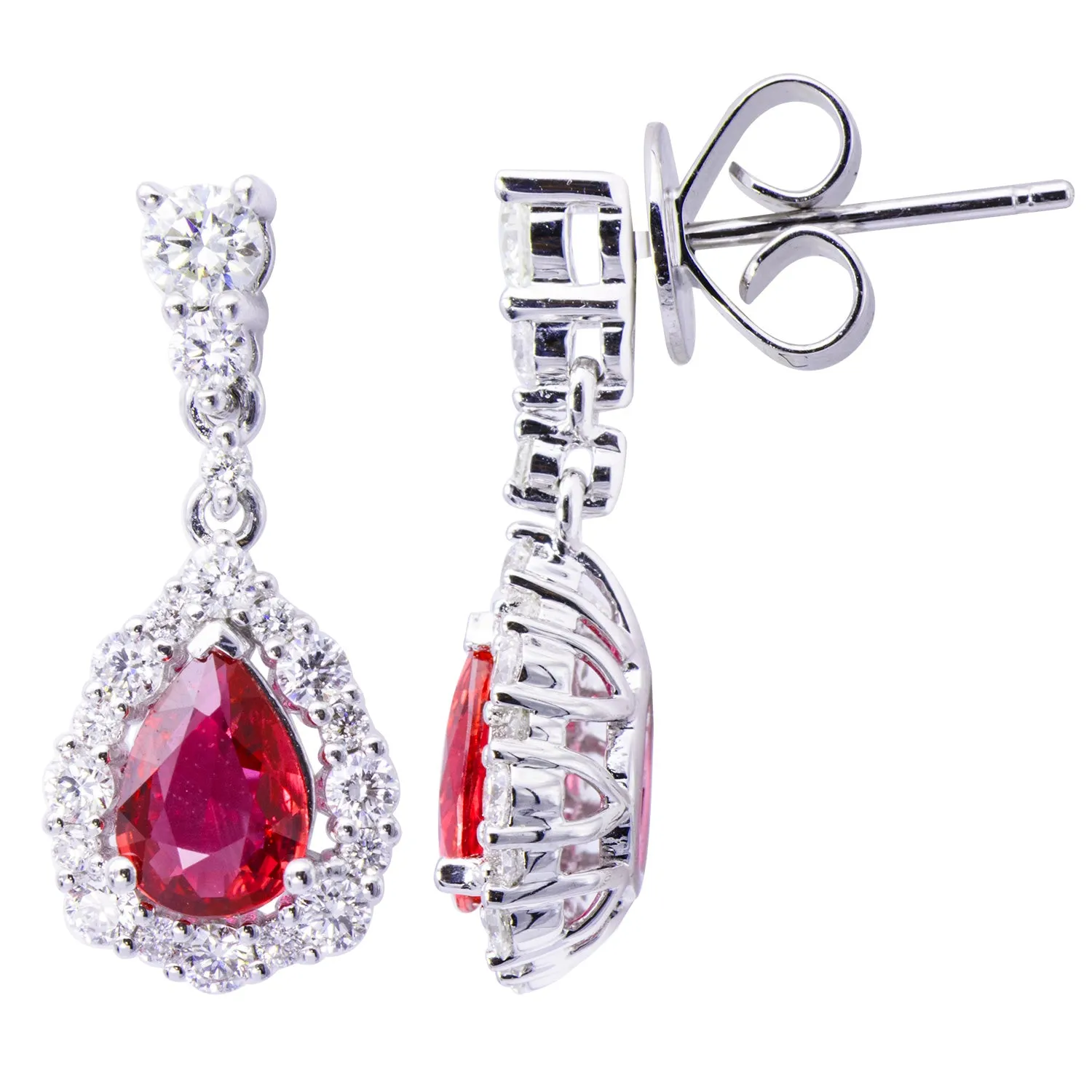 Earrings 18KW/3.9G 2RUBY-1.24CT 38RD-0.88CT