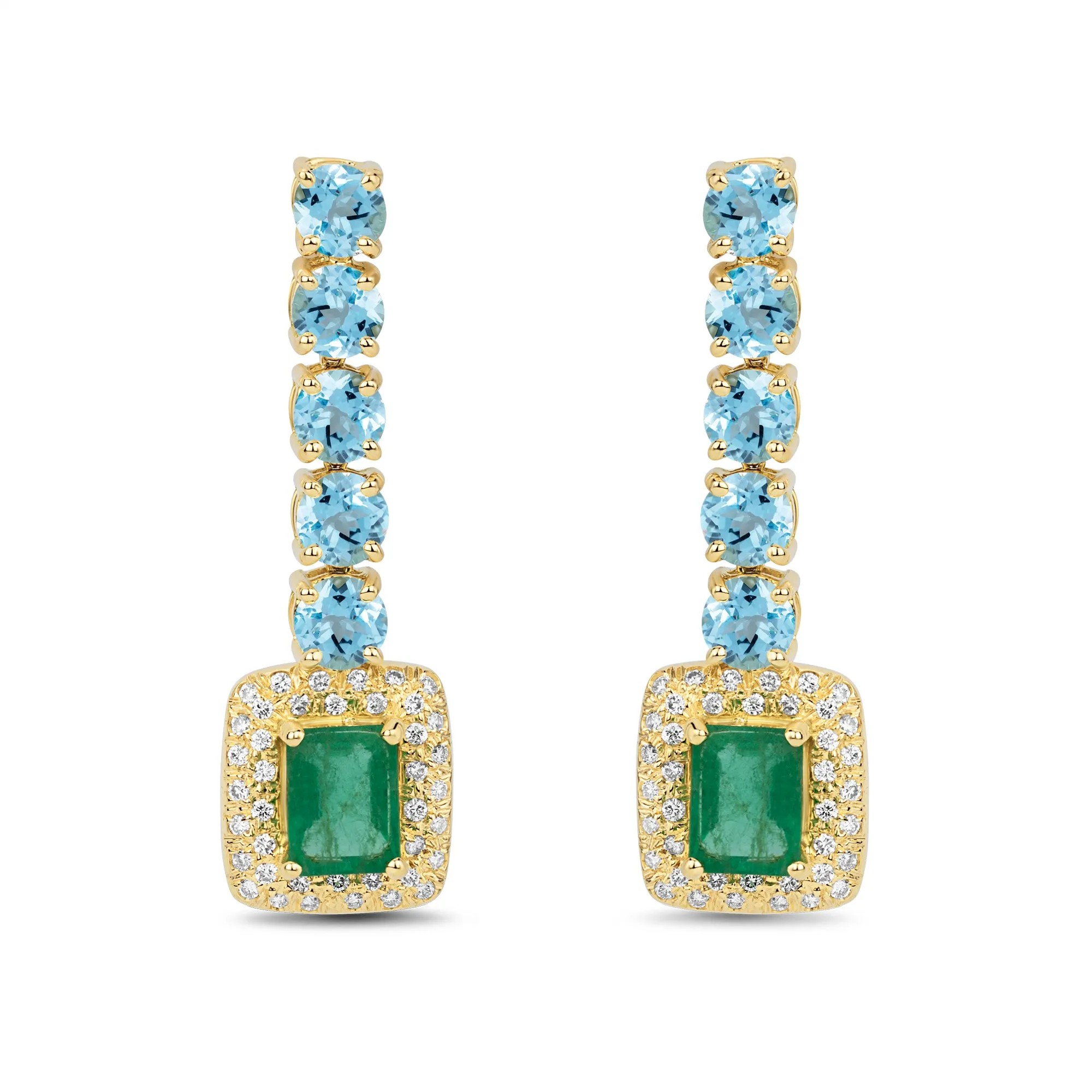 Earrings - Blue Topaz, Emerald and Diamond