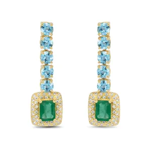 Earrings - Blue Topaz, Emerald and Diamond