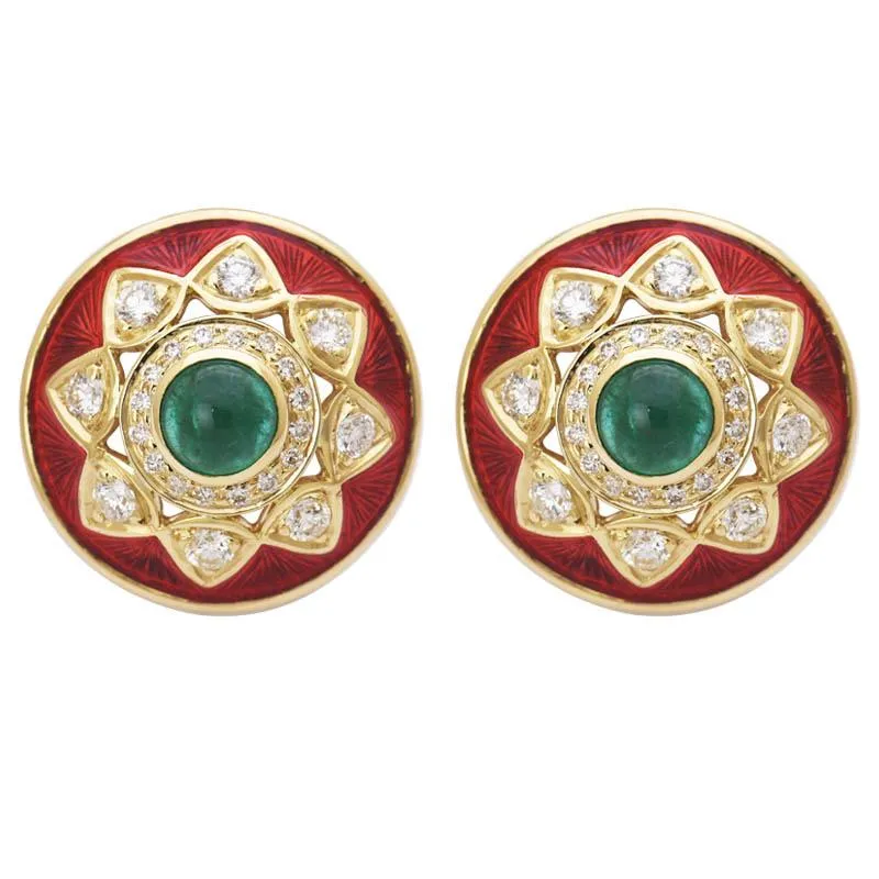 Earrings- Emerald and Diamond (Enamel)  (2189H)