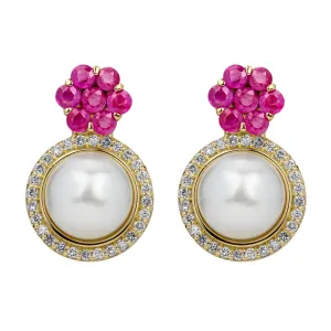 Earrings - Ruby, South Sea Pearl And Diamond