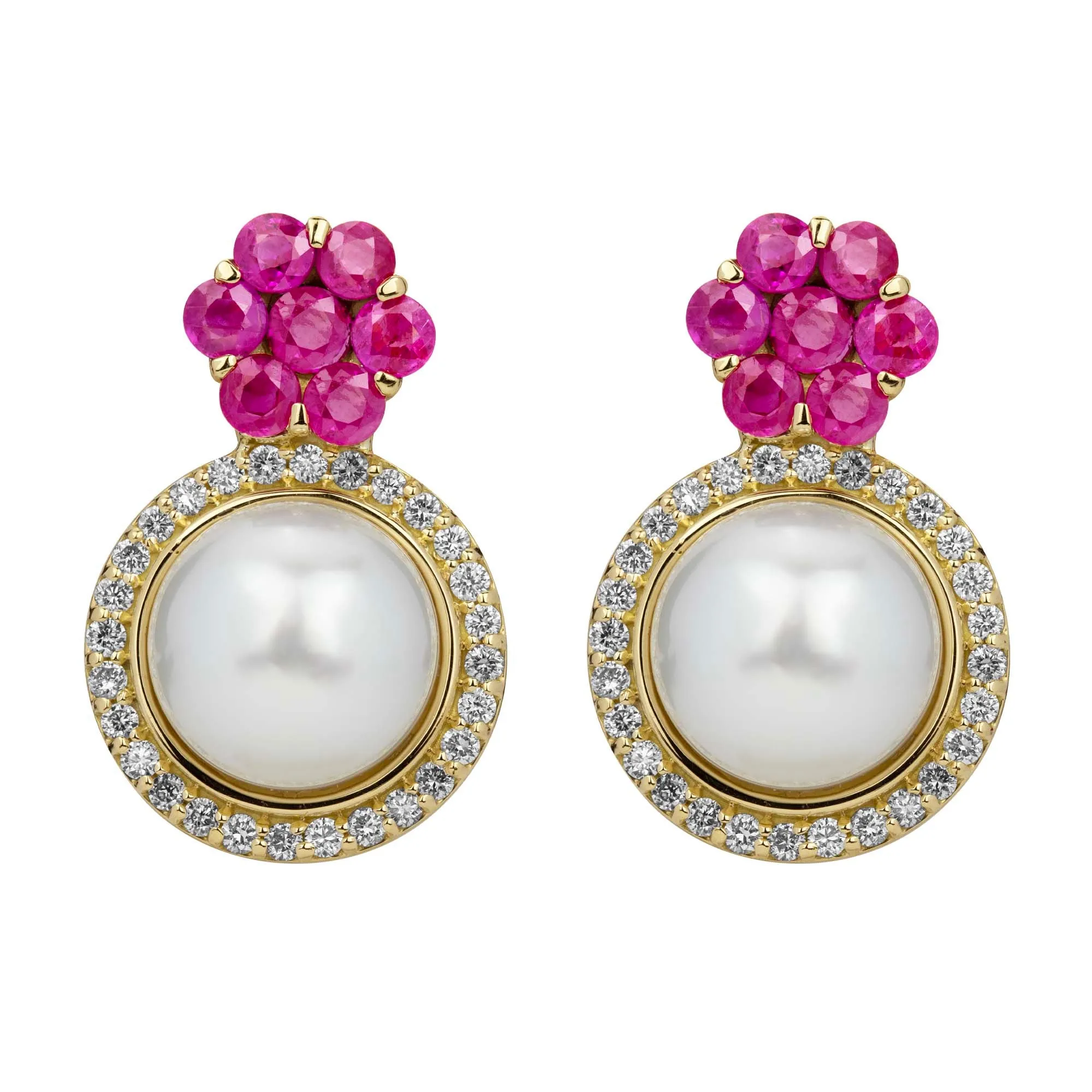 Earrings - Ruby, South Sea Pearl And Diamond