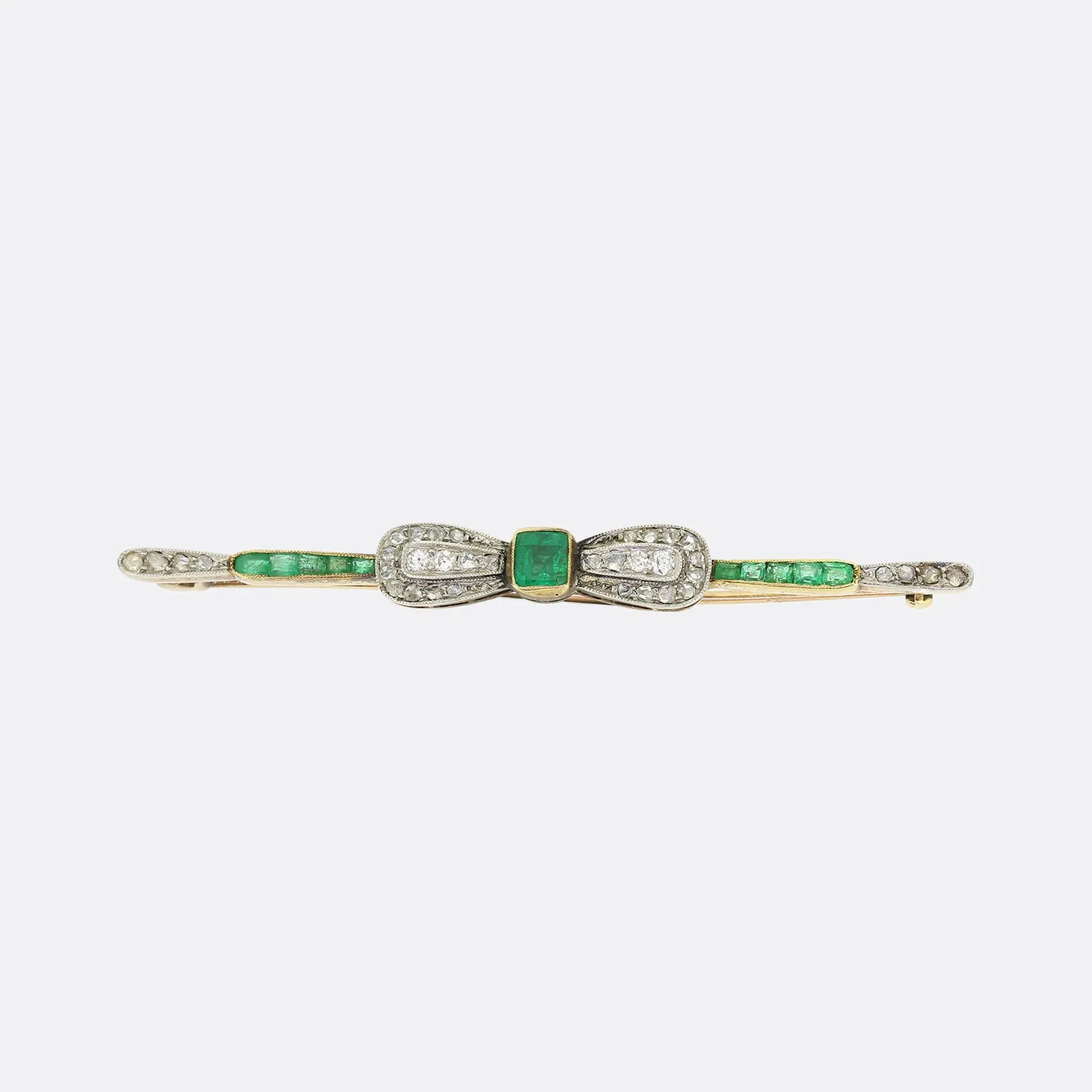 Edwardian Emerald and Diamond Bow Brooch