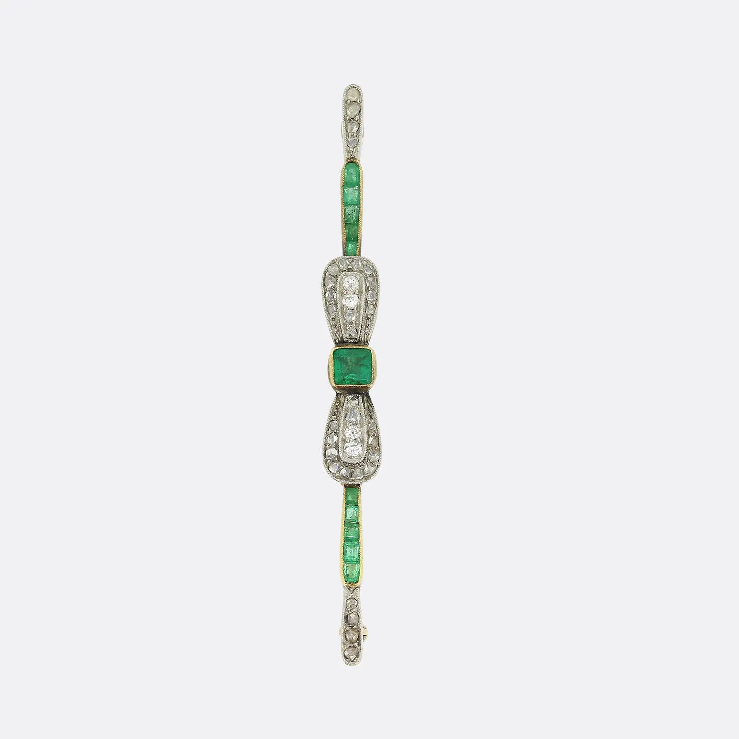 Edwardian Emerald and Diamond Bow Brooch