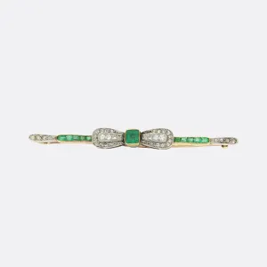 Edwardian Emerald and Diamond Bow Brooch