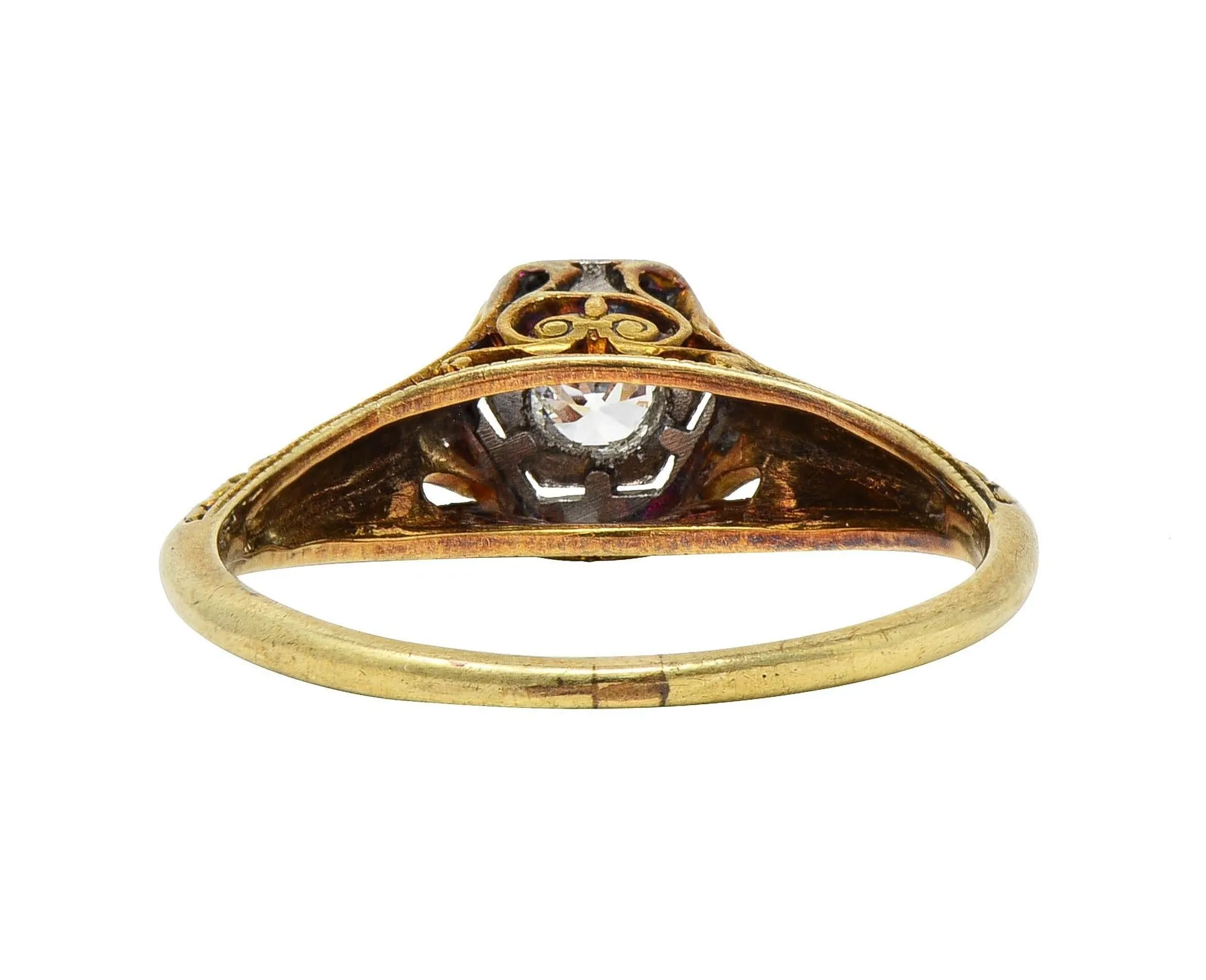 Edwardian Old European Diamond Platinum 14 Karat Gold Antique Feather Engagement Ring