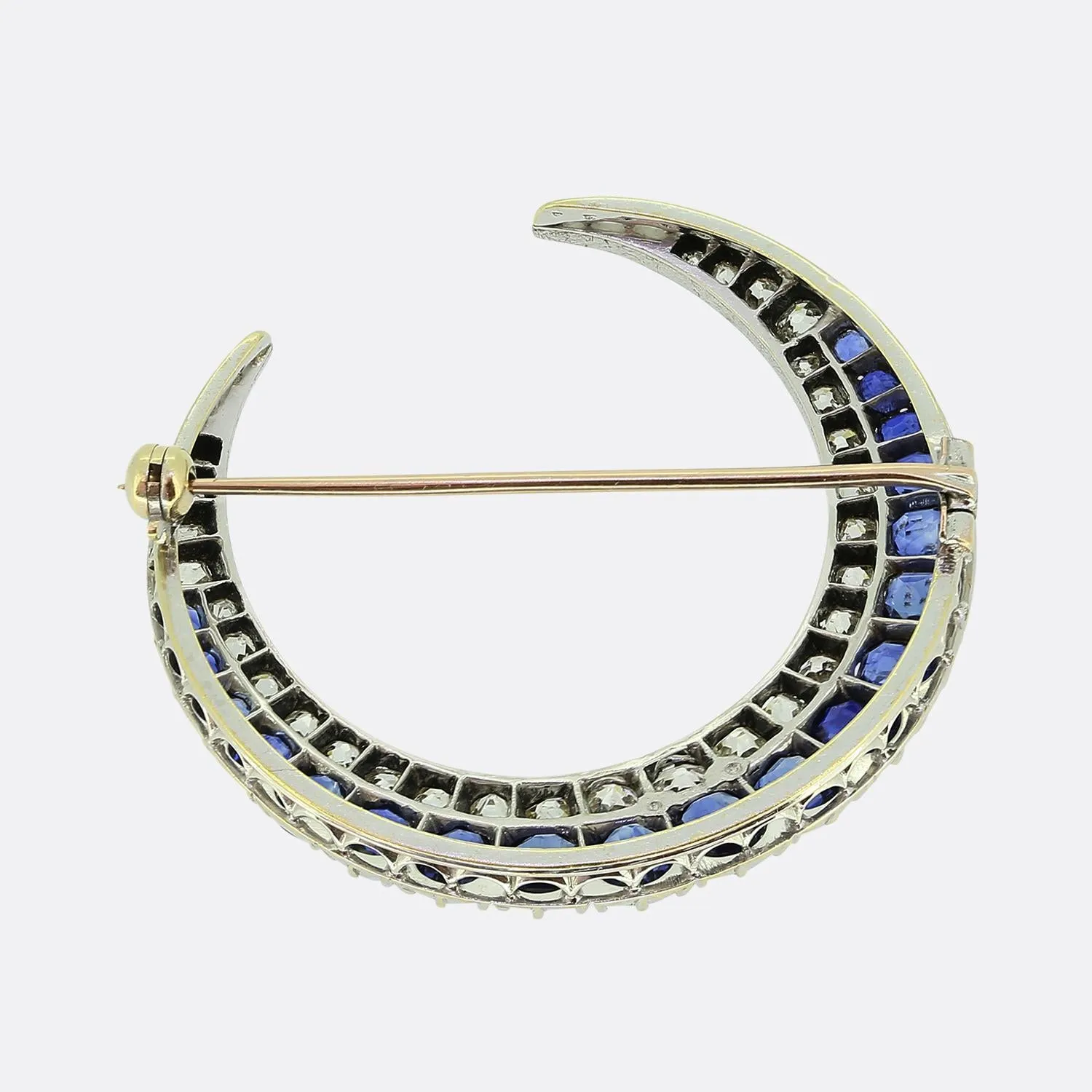 Edwardian Sapphire and Diamond Crescent Brooch
