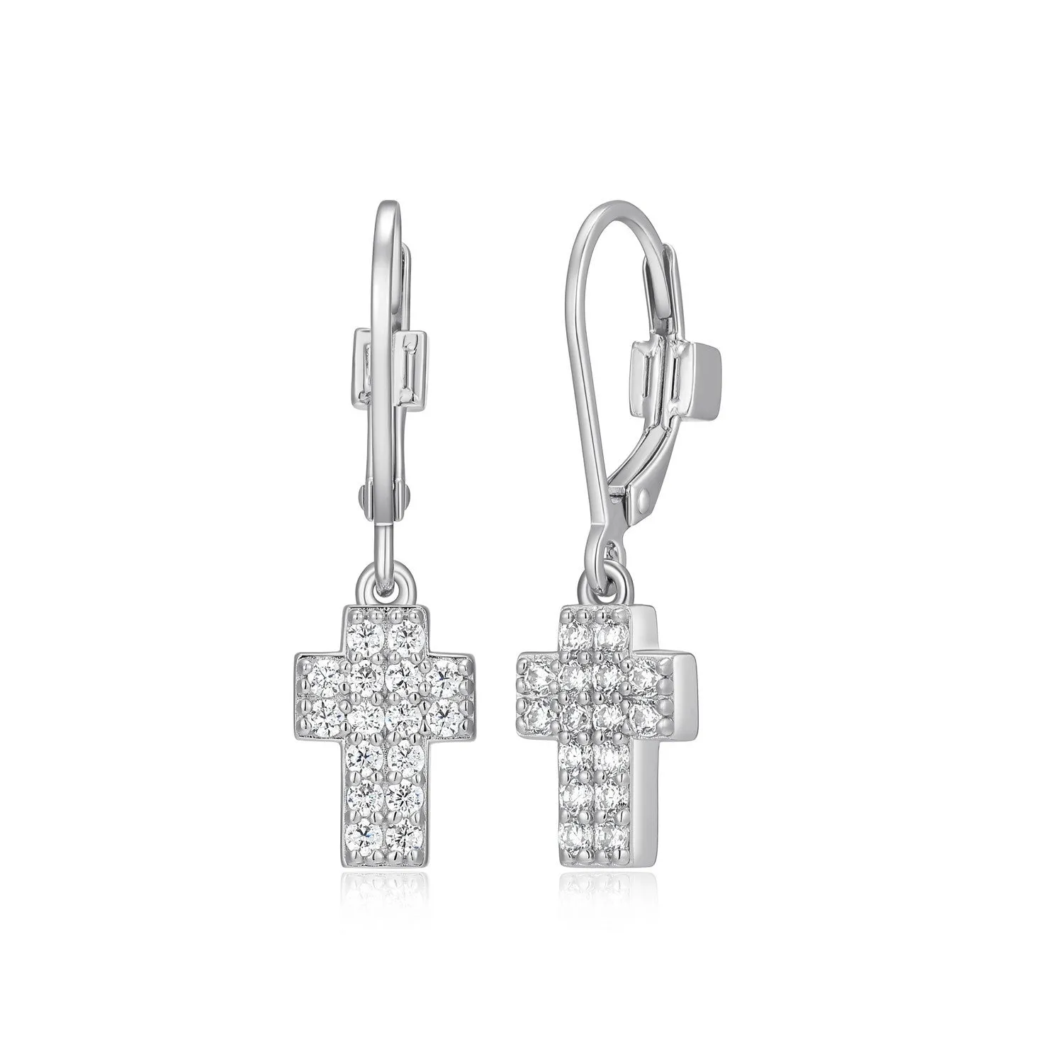 Elle Humanity Sterling Silver 18K Yellow Gold/Rhodium Plated Pave CZ Cross Dangle Earrings