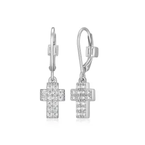 Elle Humanity Sterling Silver 18K Yellow Gold/Rhodium Plated Pave CZ Cross Dangle Earrings