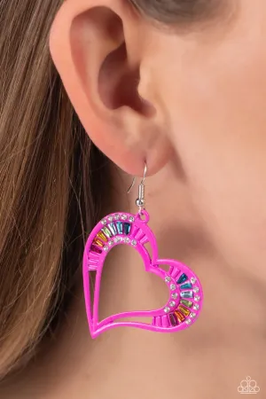 Embellished Emeralds - Pink - Painted Heart Rainbow Gem Paparazzi Fishhook Earrings