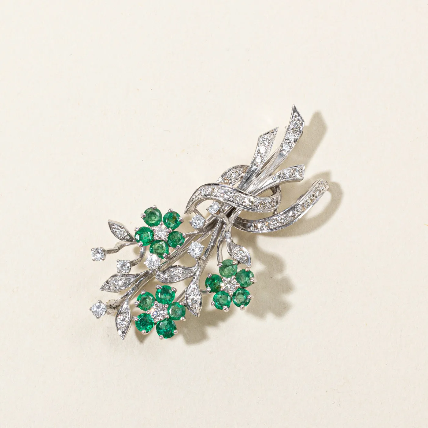 Emerald & Diamond Flower Bouquet Brooch | 2.19ctw, 0.66ctw, 0.60ctw |