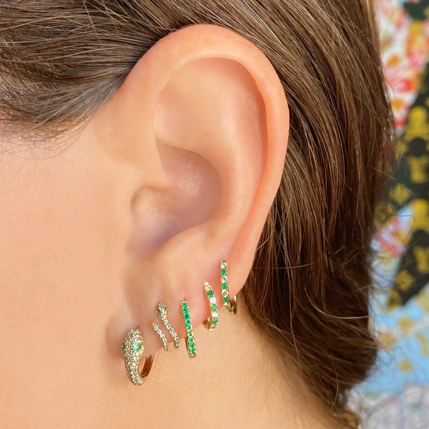 Emerald and Diamond Alternating Huggies