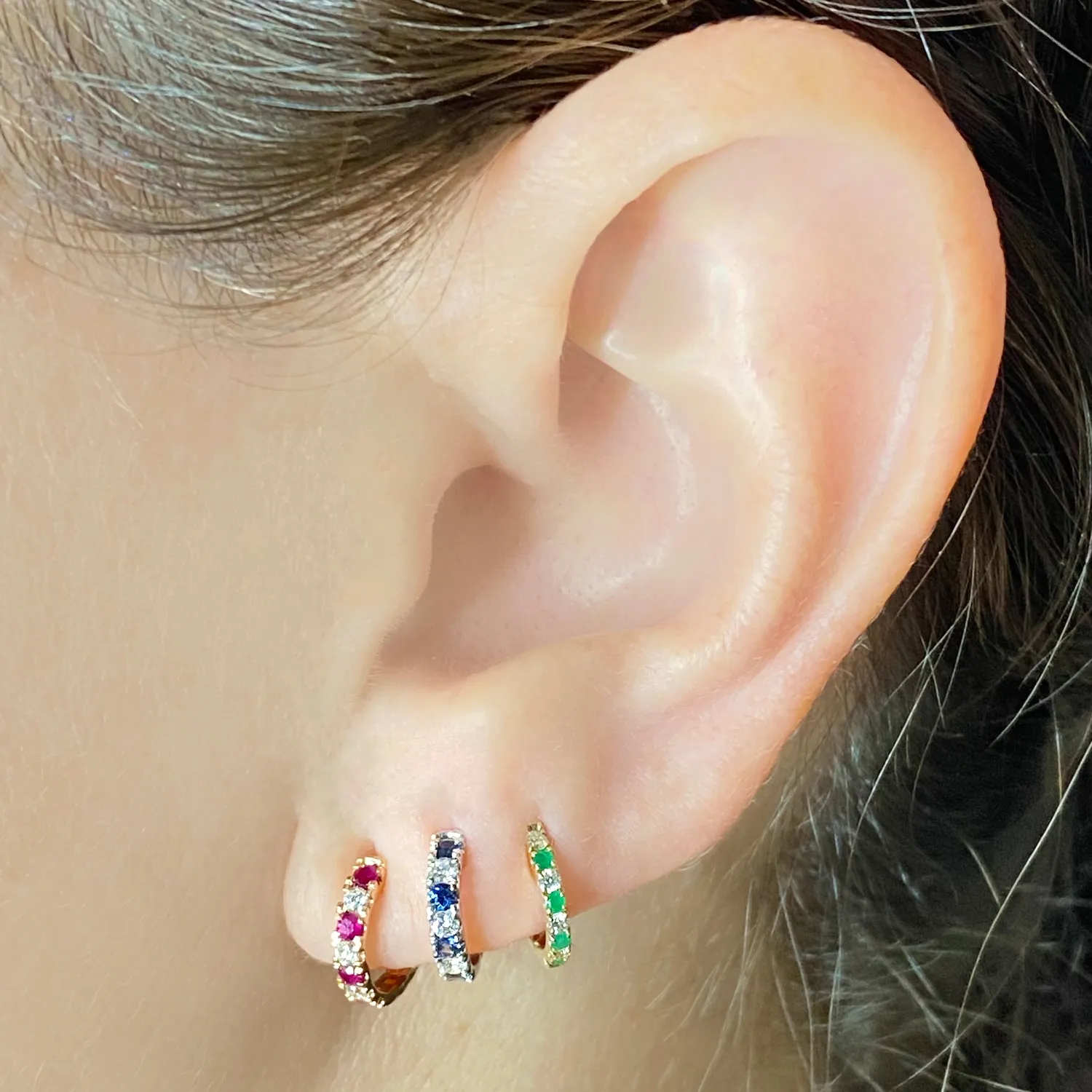 Emerald and Diamond Alternating Huggies