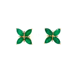 Emerald and Diamond Earring in 14K Yellow Gold - KGT 33038