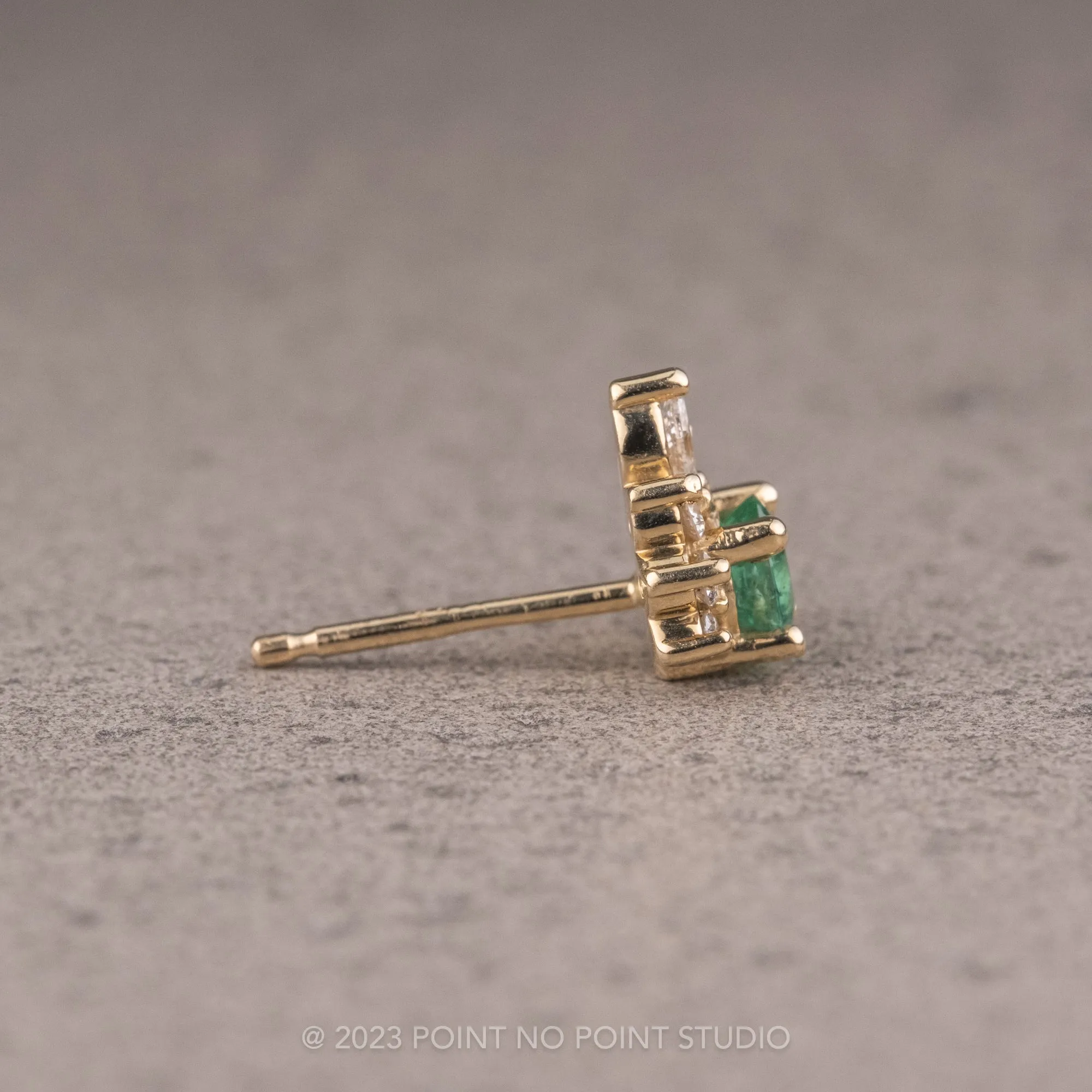 Emerald and Diamond Half-Halo Studs, 14k Yellow Gold Earrings