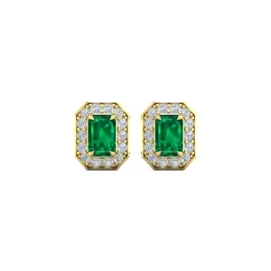 Emerald and Diamond Halo Stud Earrings