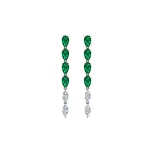 Emerald and Diamond Linear Drop Earrings
