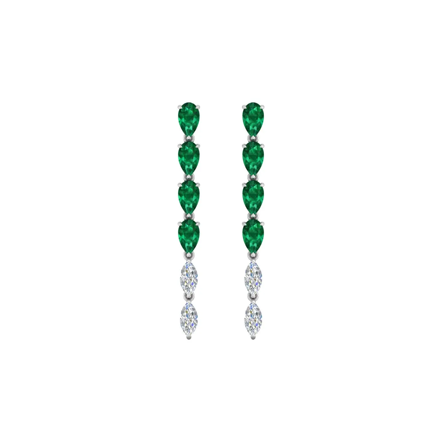 Emerald and Diamond Linear Drop Earrings