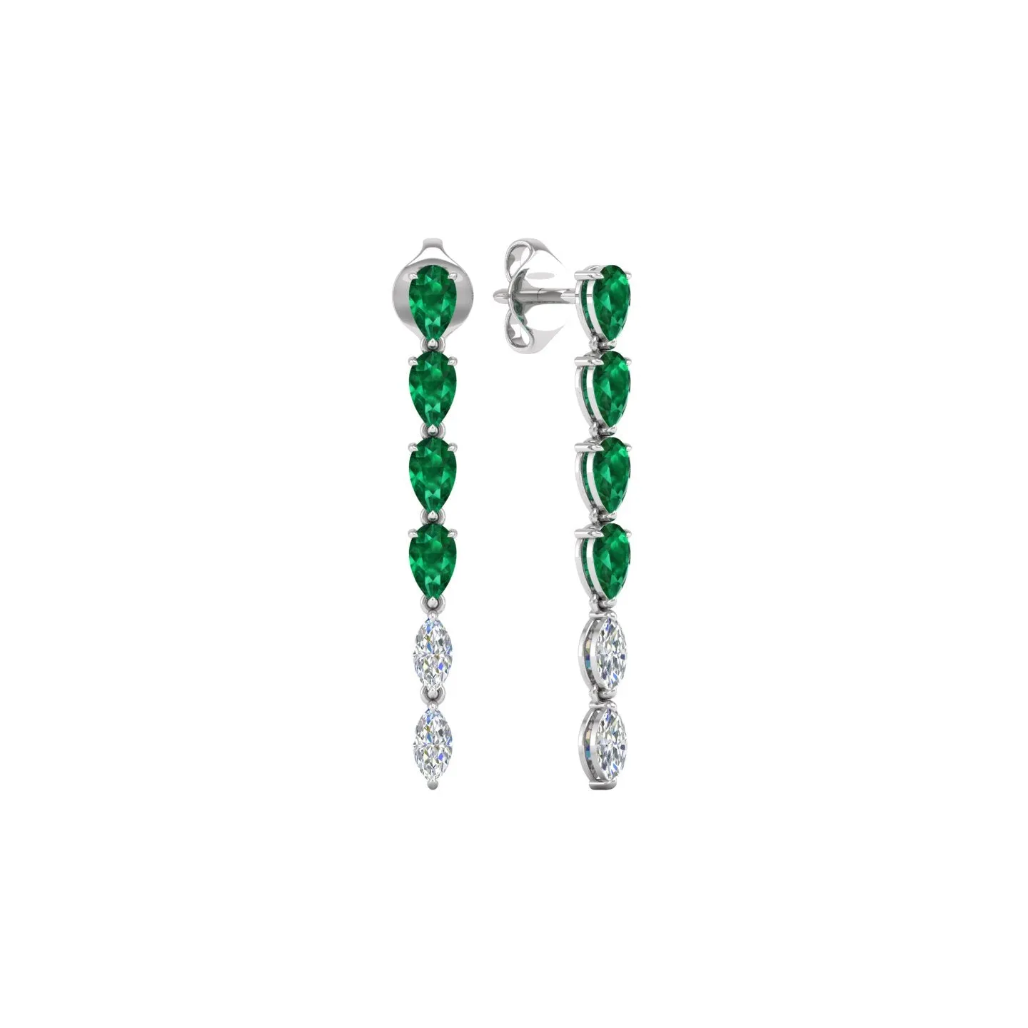 Emerald and Diamond Linear Drop Earrings