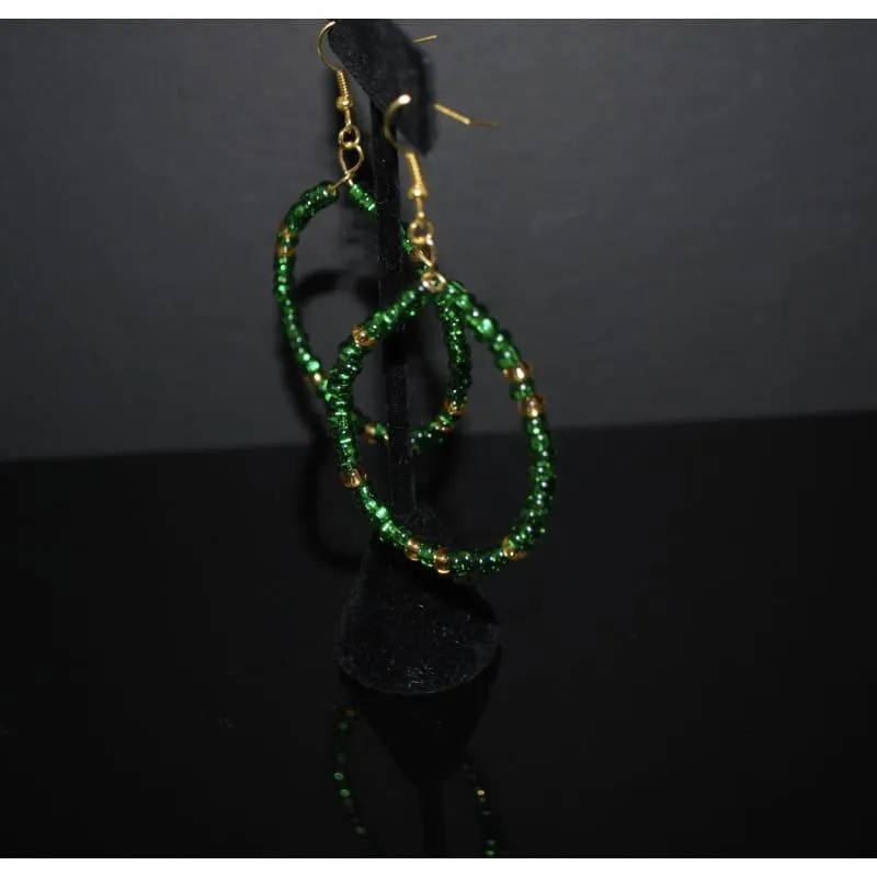 Emerald And Gold Czech Ascent Hoops Earrings