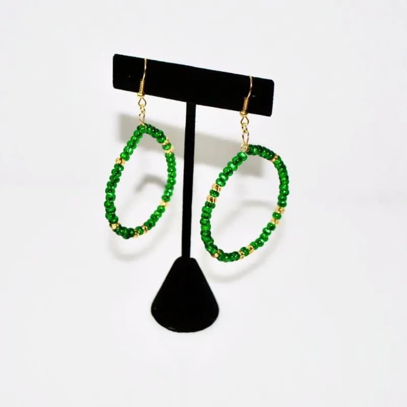 Emerald And Gold Czech Ascent Hoops Earrings
