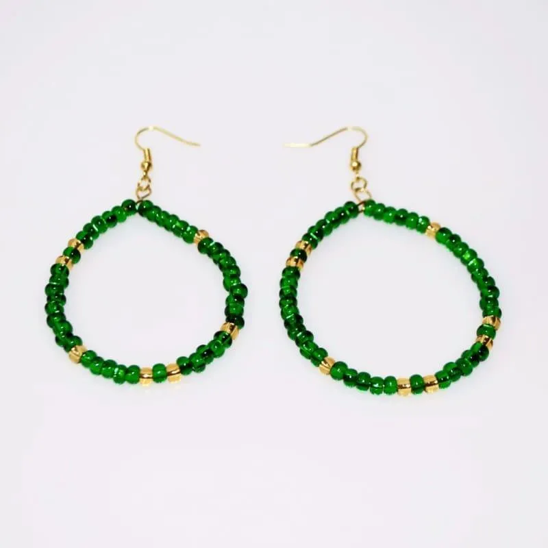 Emerald And Gold Czech Ascent Hoops Earrings