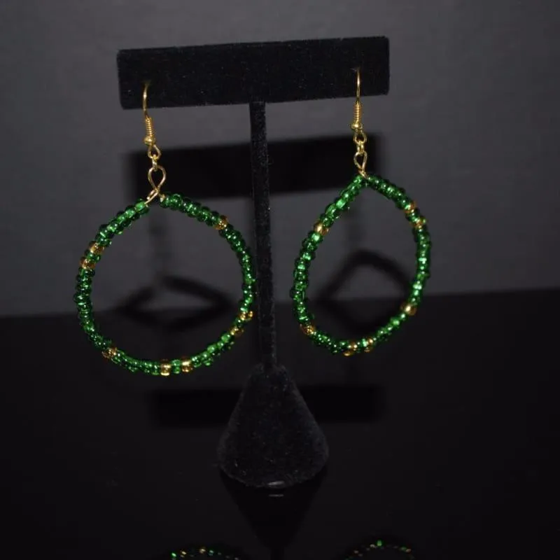 Emerald And Gold Czech Ascent Hoops Earrings