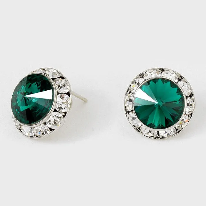 Emerald Austrian Crystal Round Stud Earrings | 5/8" | 114215