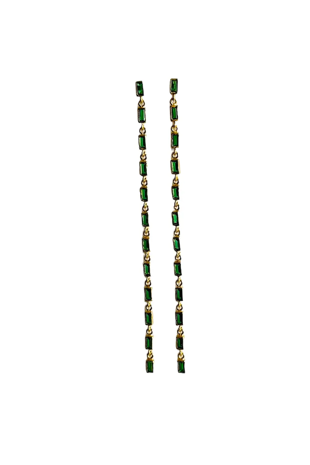 Emerald Cut 14K Gold Vermeil Bezelled Emerald Water Fall Earrings