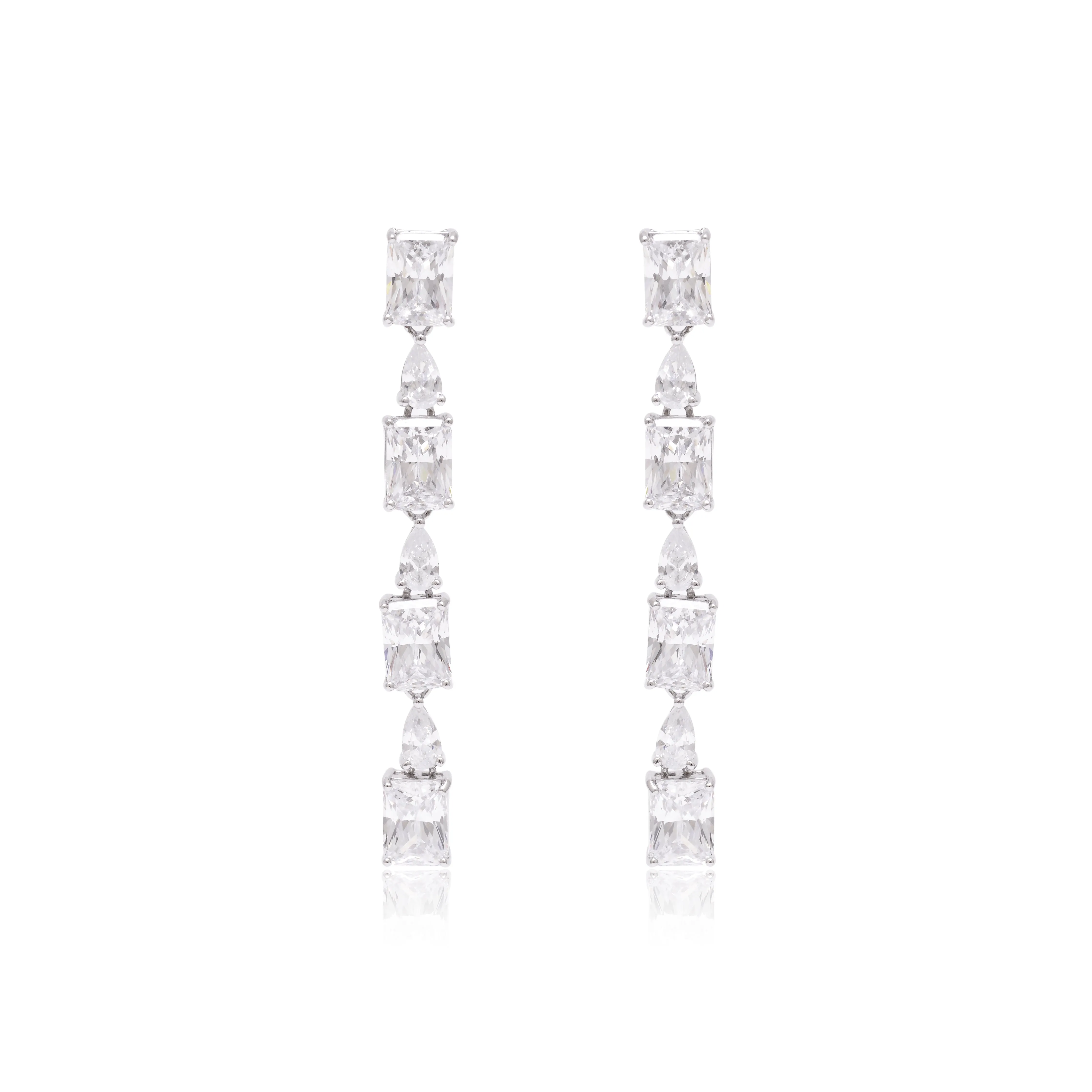 Emerald Cut & Pear CZ Dangle Earrings 925 Sterling Silver