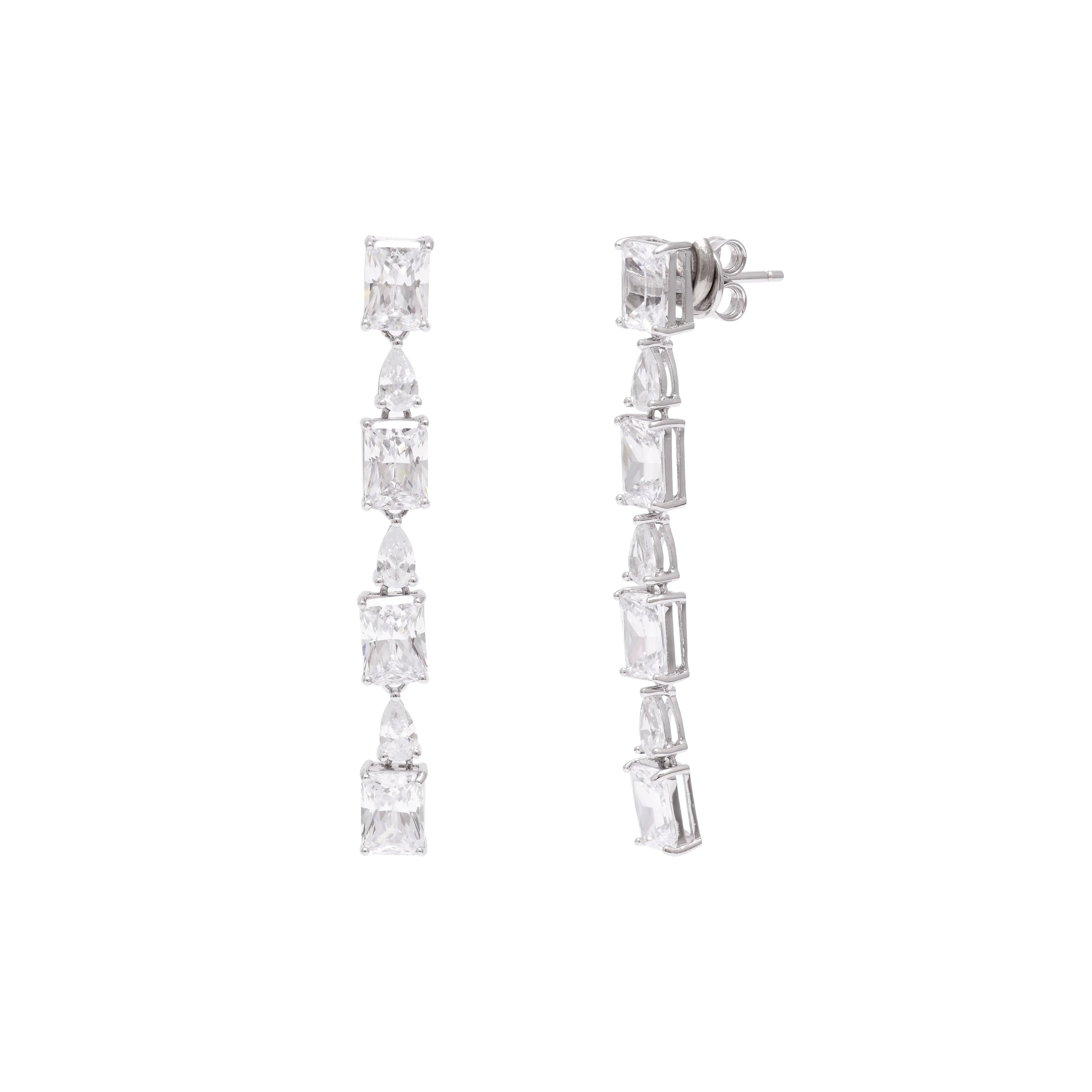 Emerald Cut & Pear CZ Dangle Earrings 925 Sterling Silver