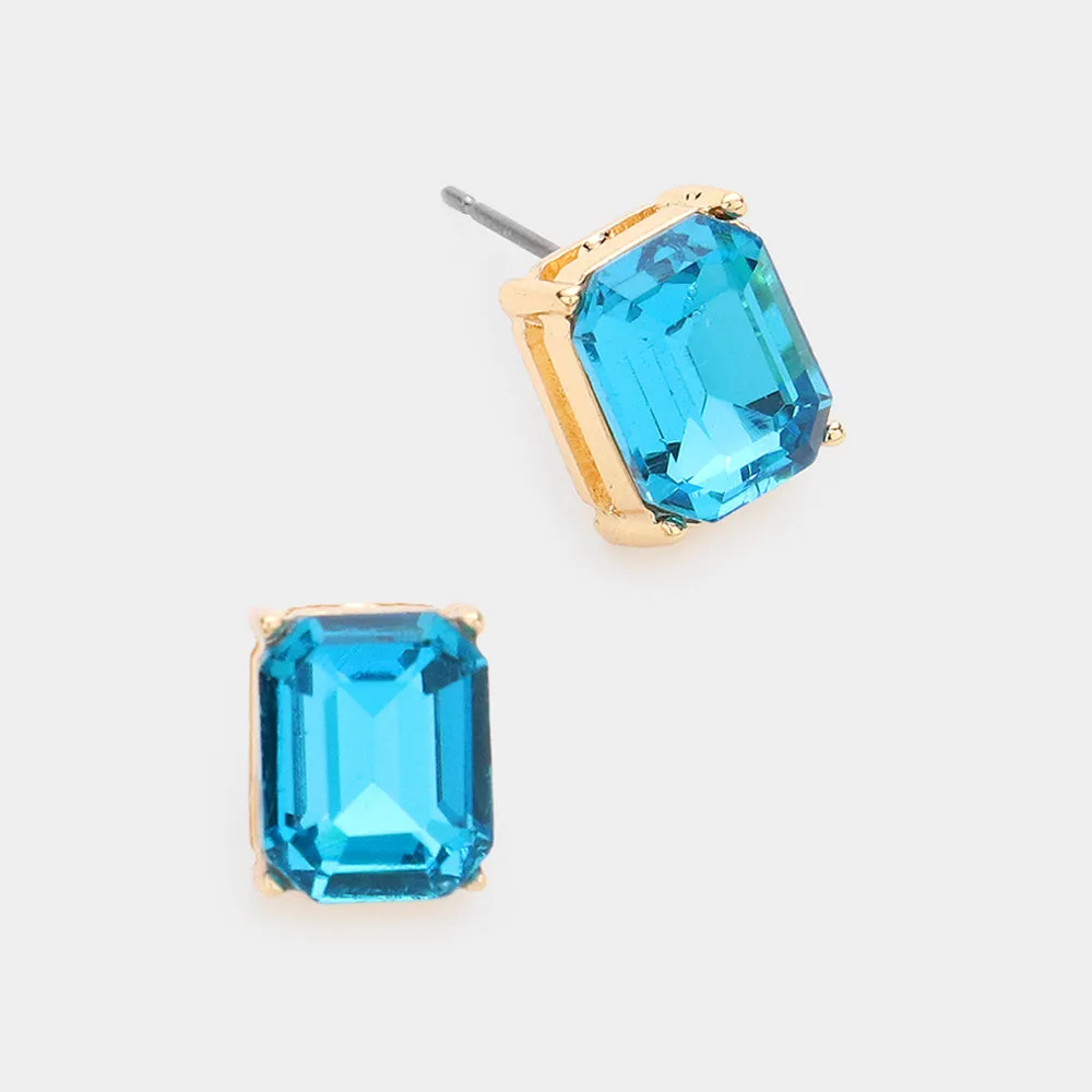 Emerald Cut Aqua Stone Stud Pageant Earrings | Interview Earrings |  586677