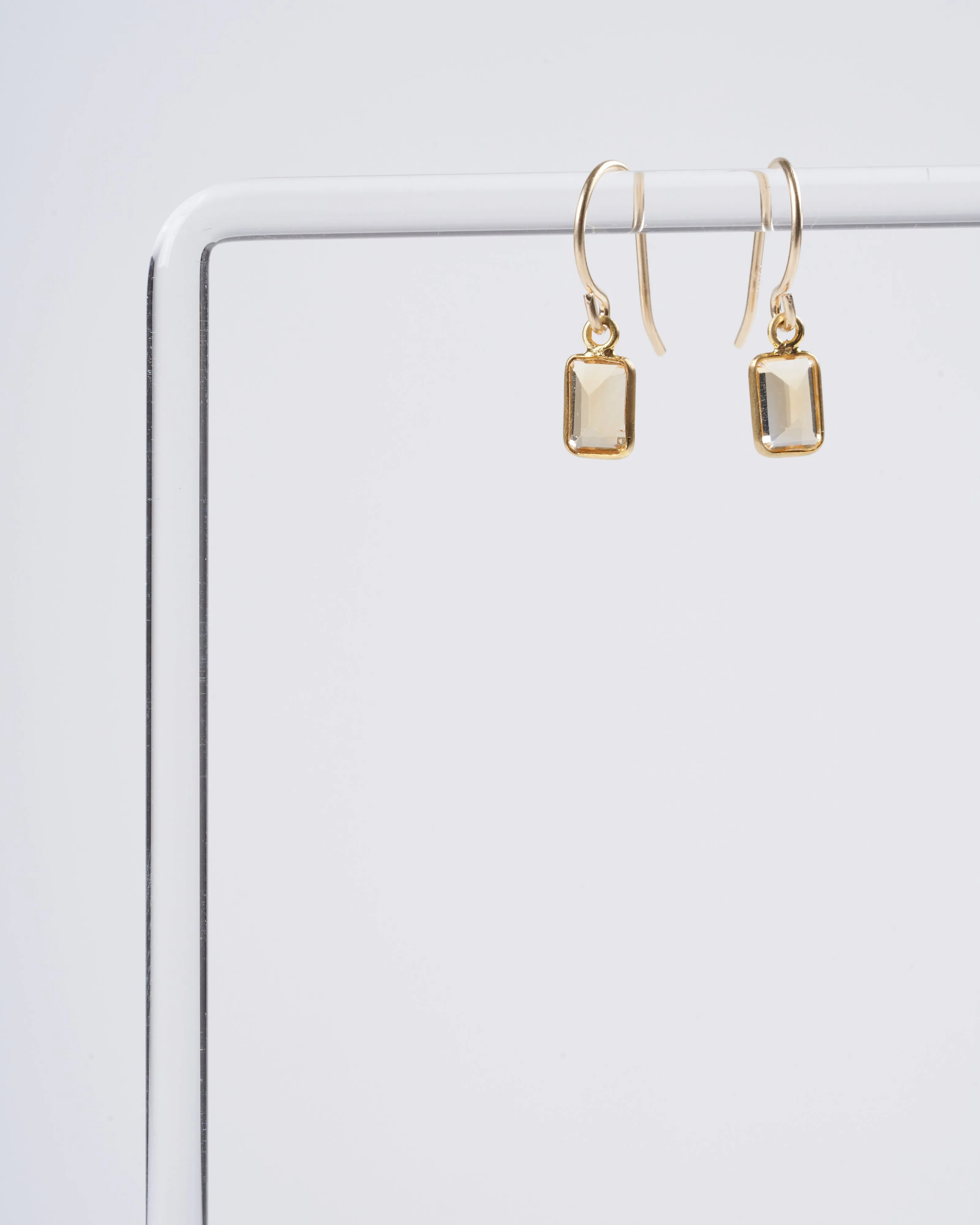 emerald cut citrine drop earrings