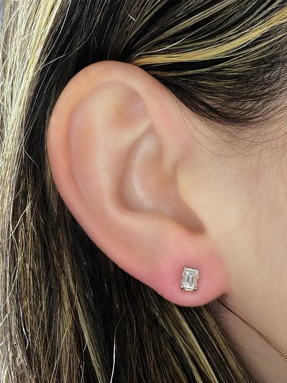 Emerald Cut Diamond Stud Earrings, 0.85tw