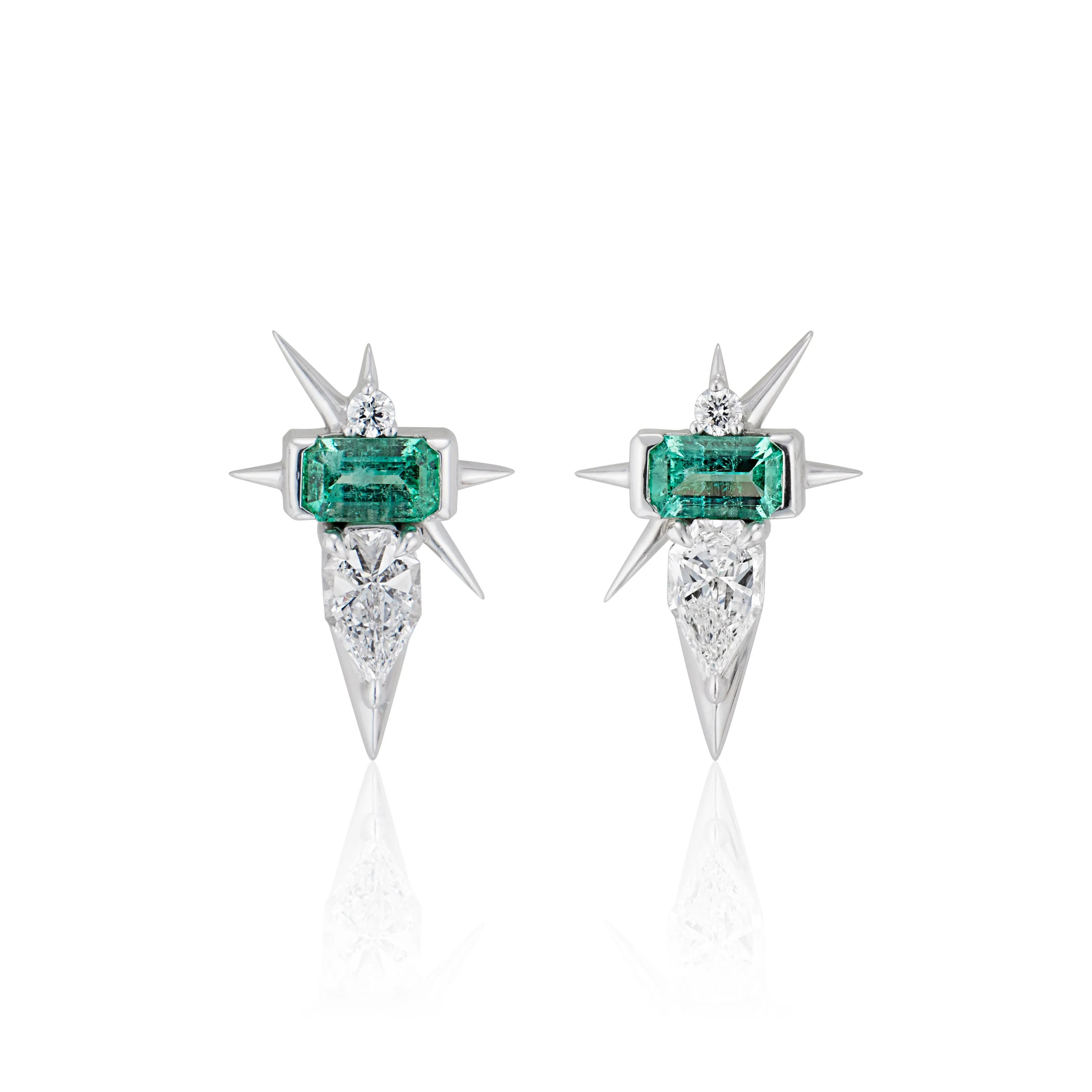 Emerald-Cut Emerald & Diamond Spike Stud Earrings