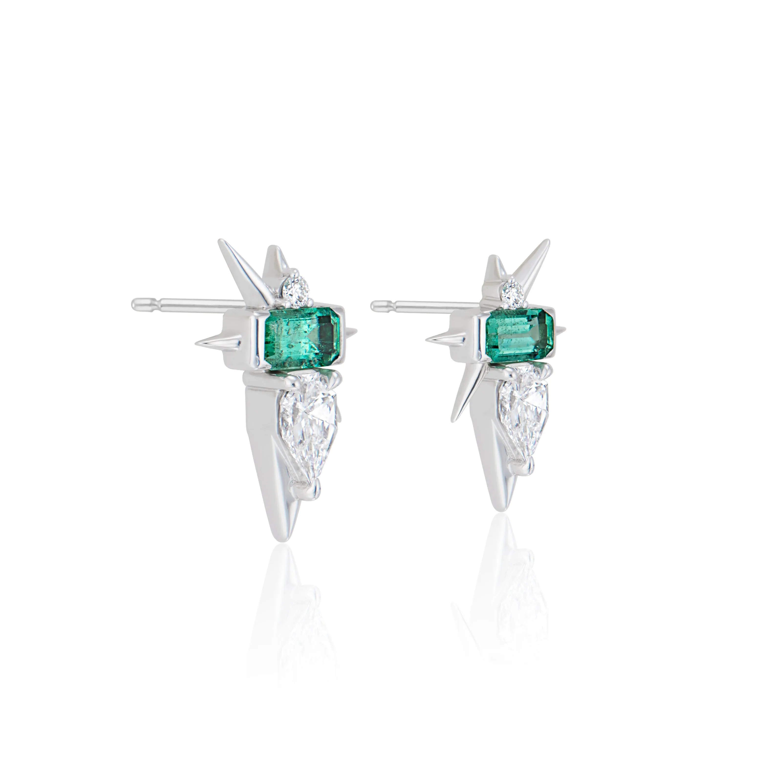Emerald-Cut Emerald & Diamond Spike Stud Earrings