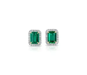 Emerald Cut Emerald Halo Stud Earrings