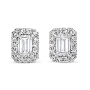 Emerald Cut Halo Studs