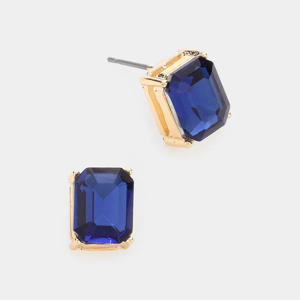 Emerald Cut Navy Stone Stud Pageant Earrings  | Interview Earrings |  586684