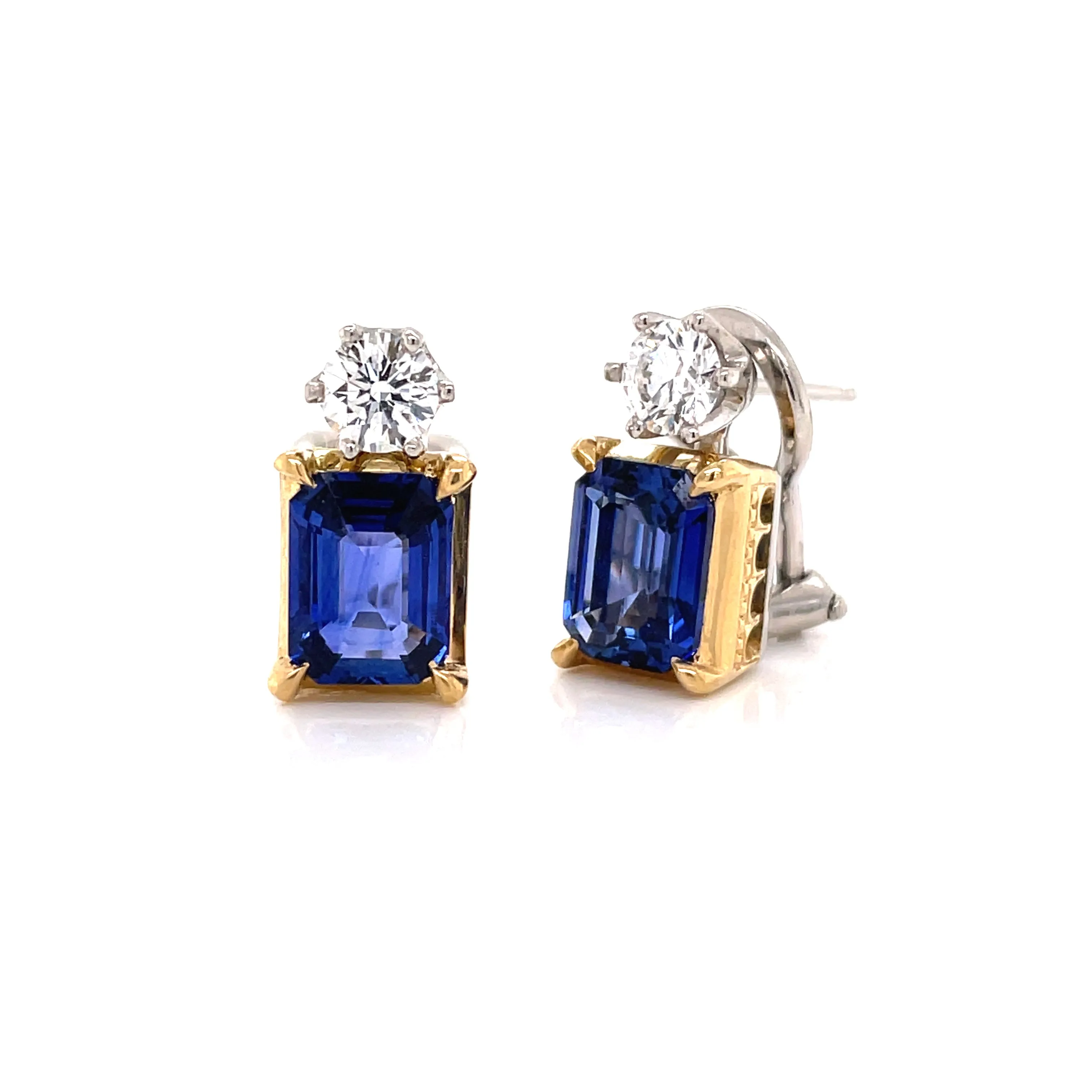 EMERALD CUT SAPPHIRE AND DIAMOND EARRINGS