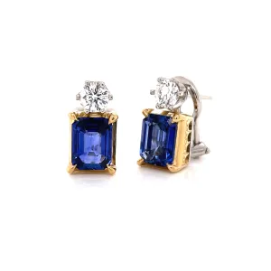 EMERALD CUT SAPPHIRE AND DIAMOND EARRINGS