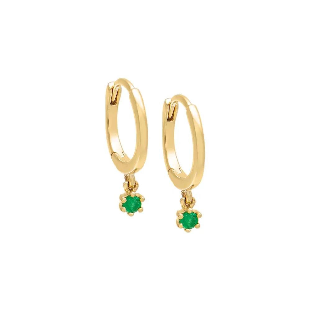 Emerald Dangling Solid Huggie Earring 14K