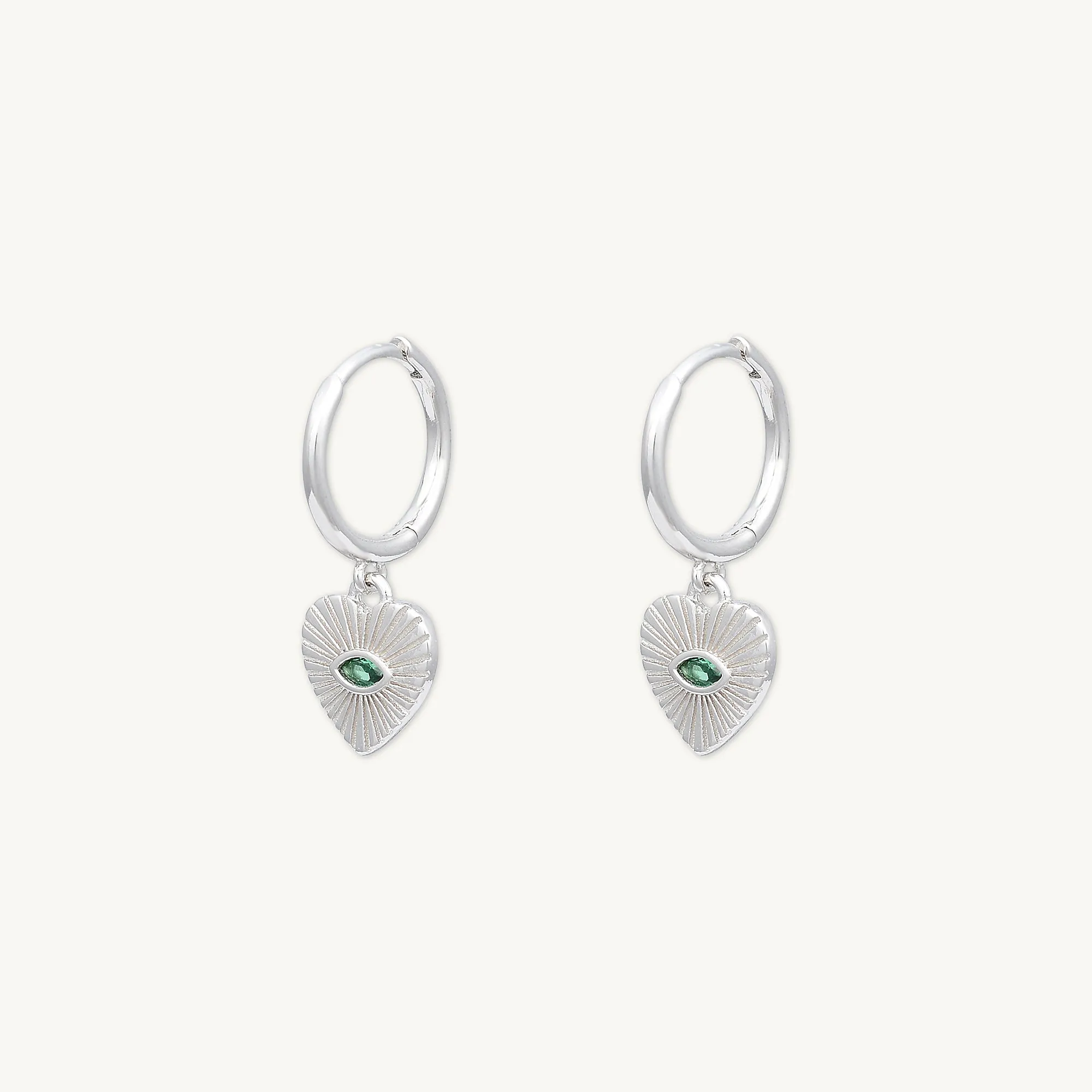Emerald Evil Eye Heart Huggie Hoop Earrings