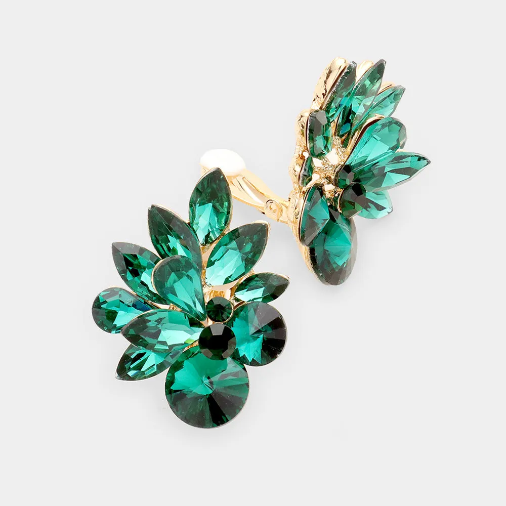 Emerald Floral Clip On Pageant Earrings | Interview Earrings |  242615