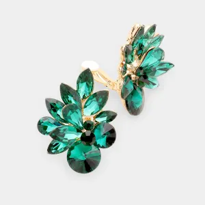 Emerald Floral Clip On Pageant Earrings | Interview Earrings |  242615