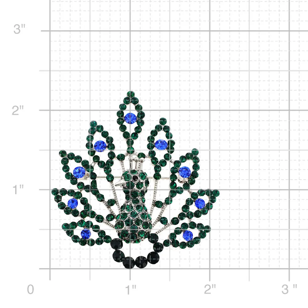 Emerald Green Full Peacock Crystal Pin Brooch