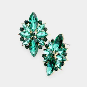 Emerald Marquise Round Stone Cluster Pageant Earrings  |  Prom Earrings| 478053