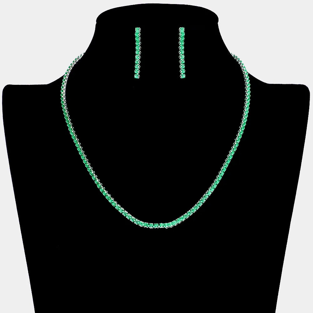 Emerald Rhinestone and Earrings Necklace Set | Prom Jewelry |  611919